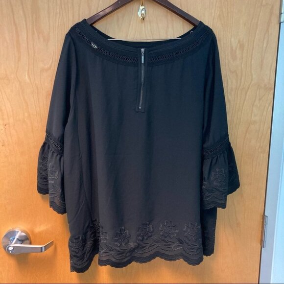 MICHEL  STUDIO Sz 24 Plus Size Embroidery Flute Sleeve Boatneck Top - Picture 8 of 8